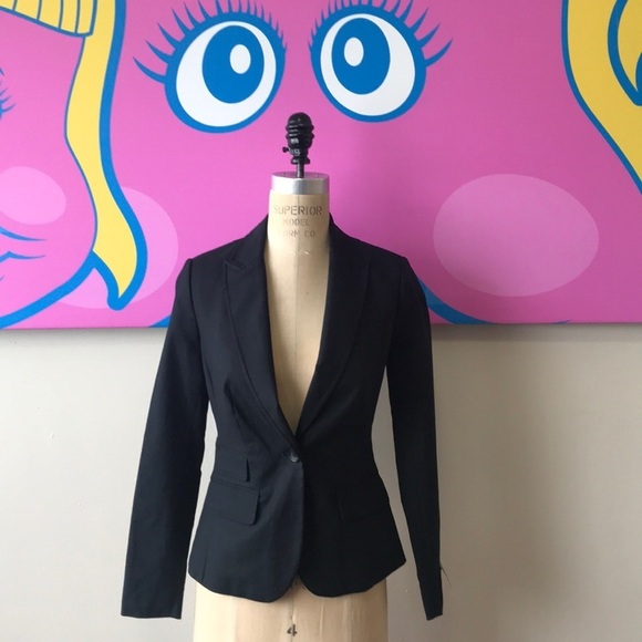 Banana Republic Black Stretch Cotton Career Blazer
